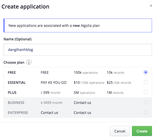 Tạo app sử dụng Algolia