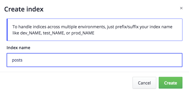 Tạo index trong Algolia